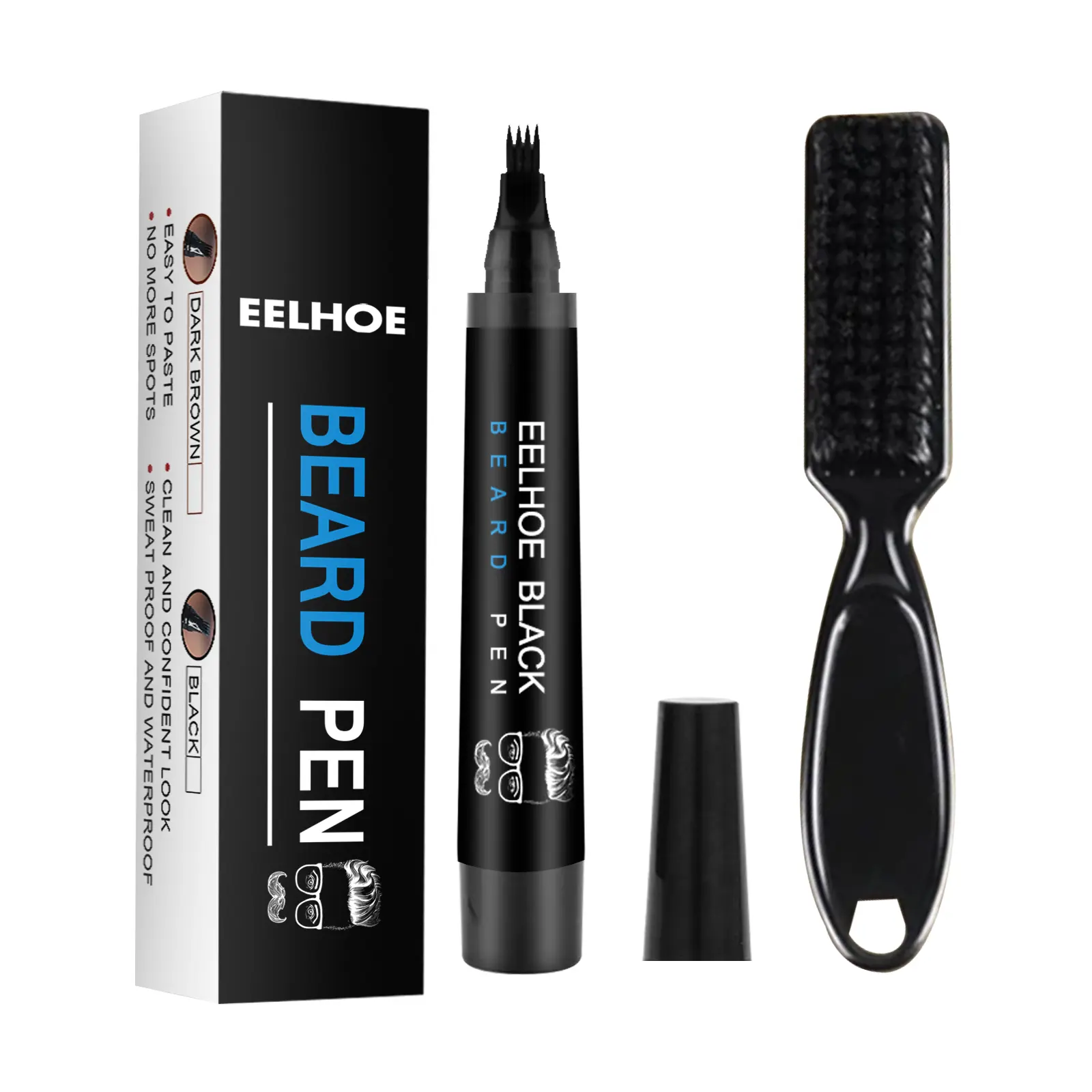 EELHOE Beard Filling Pen Kit - Waterproof, sweat-proof and smudge-proof beard pen and mustache tracing pen
