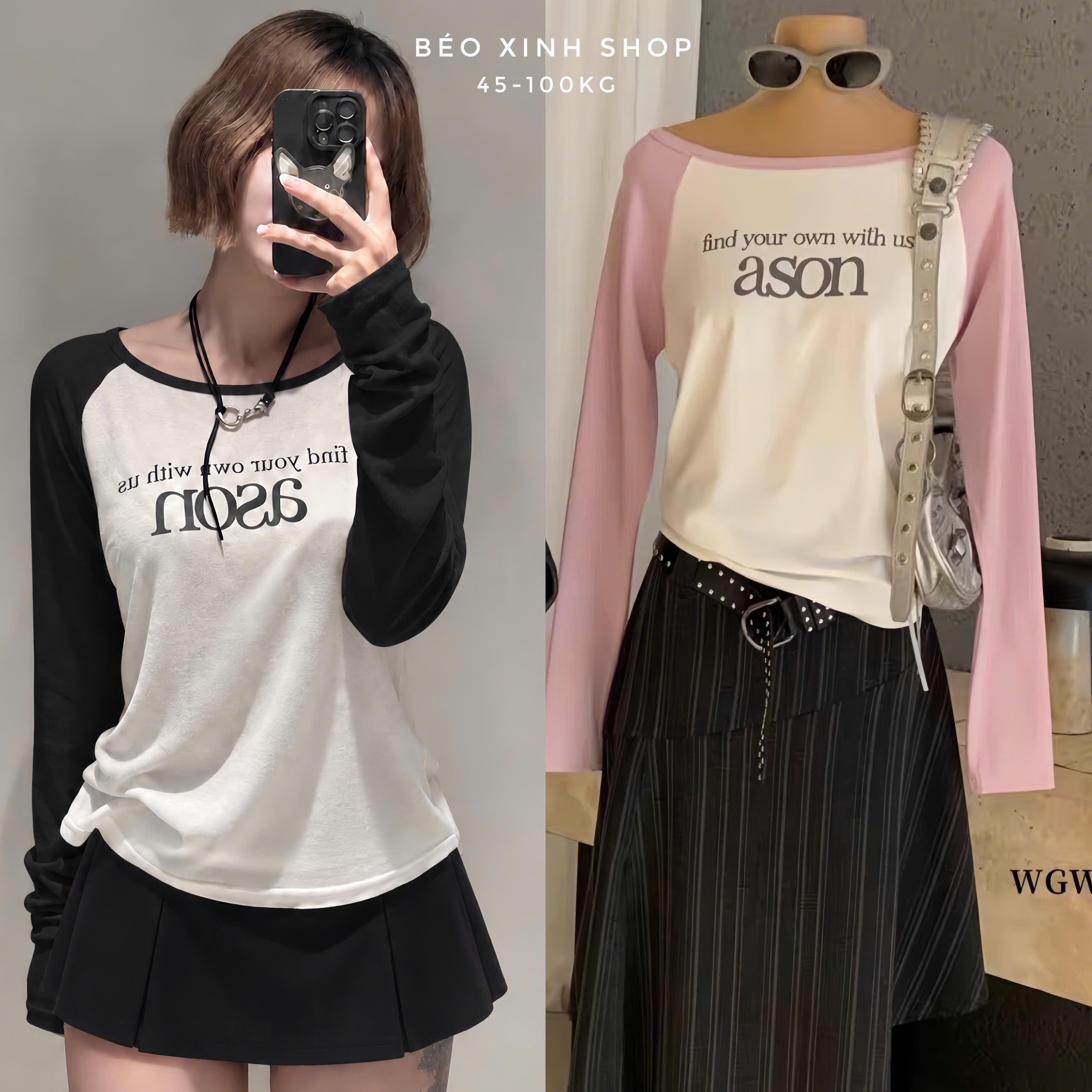 Áo Thun Tay Dài Nữ Chất Thun Giấy Form Rộng Phối Tay Raglan Bigsize 45–110kg - B.1906