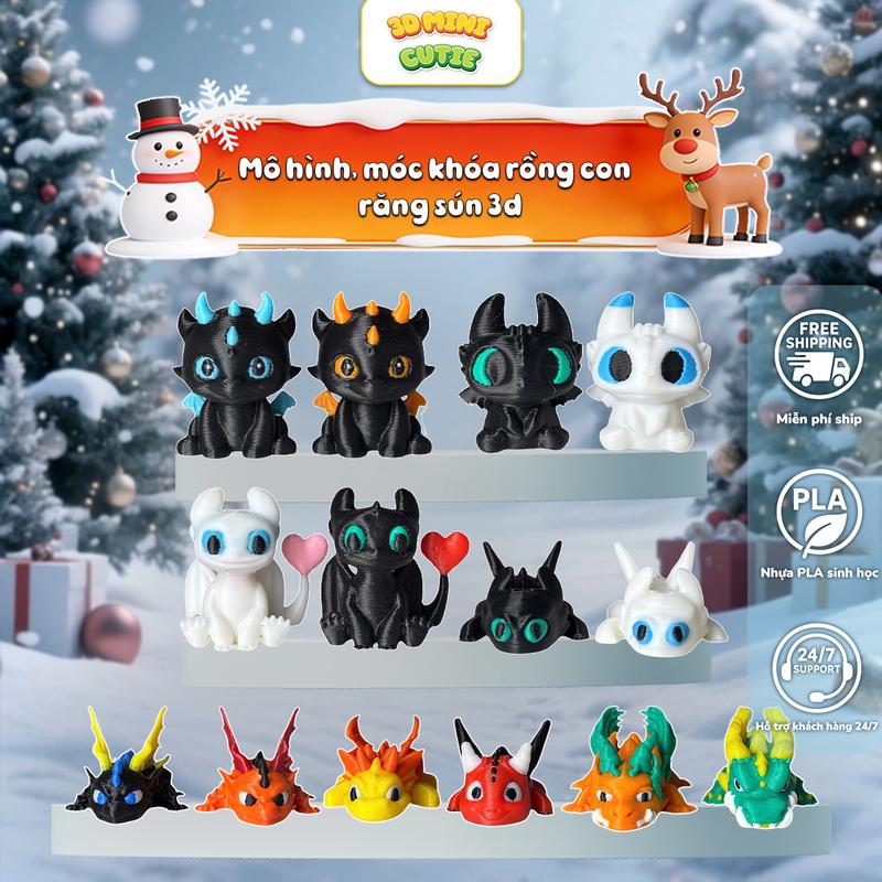  Mô hình Rồng con mini - Móc khóa rồng mini xoay khớp in 3D nhựa PLA an toàn trưng bày đồ chơi cho bé Nhiều Mẫu Đa Dạng 