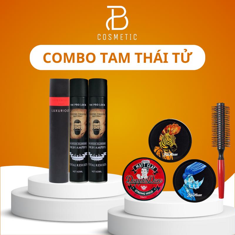 COMBO TAM THÁI TỬ : 3 gôm xịt tóc suavec - silhou - luxu - 3 sáp vuốt tóc dapper - tê giác - ngựa vằn - kèm lược tròn combo gôm sáp vuốt tóc Dưỡng Tóc