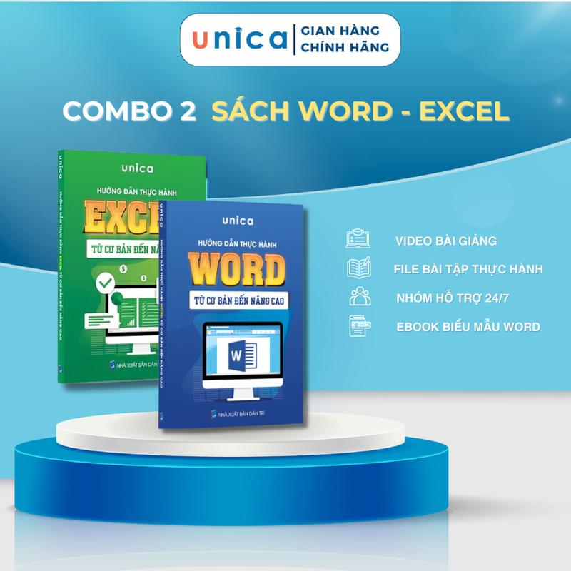 Combo 2 Sách Hướng dẫn thực hành Word - Excel UNICA ứng dụng văn phòng từ cơ bản đến nâng cao