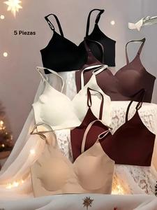 Conjunto de cinco piezas de brasieres cómodos sin varillas, talla grande, ropa interior para dormir sin costuras, ideal para yoga y uso diario, para todas las estaciones