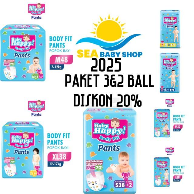 Product Introduction of [MURAH 2025] PAKET 3 BALL BABY HAPPY PANTS S40 M32 L28 XL26 XXL24 JUMBO 2 BALL S56 M48 L42 XL38 popok diaper bayi celana 5