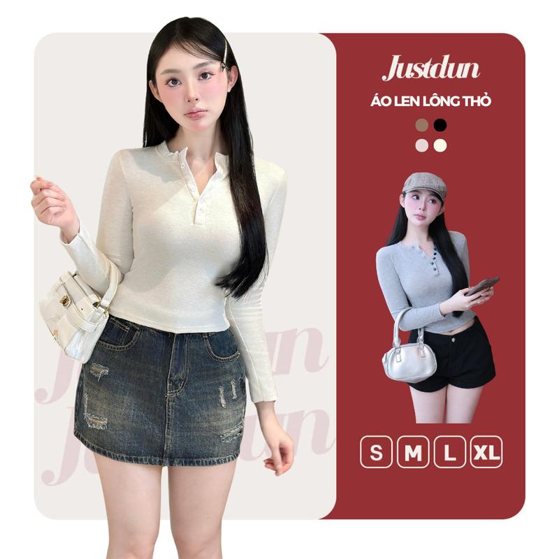 Áo Thun Nữ Tay Dài Ôm Body JUSTDUN T66 - Chất Len Tăm Lông Thỏ Co Giãn 4 Chiều Giữ Ấm Mềm Mịn