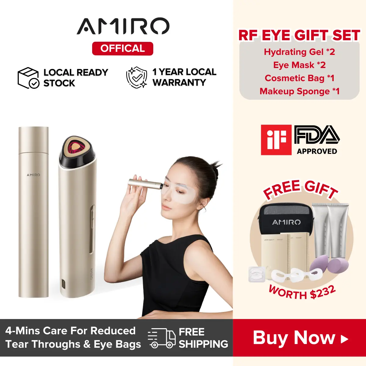 AMIRO Eye Rejuvenation RF Device, Comfort & Gentle Radio Frequency Device