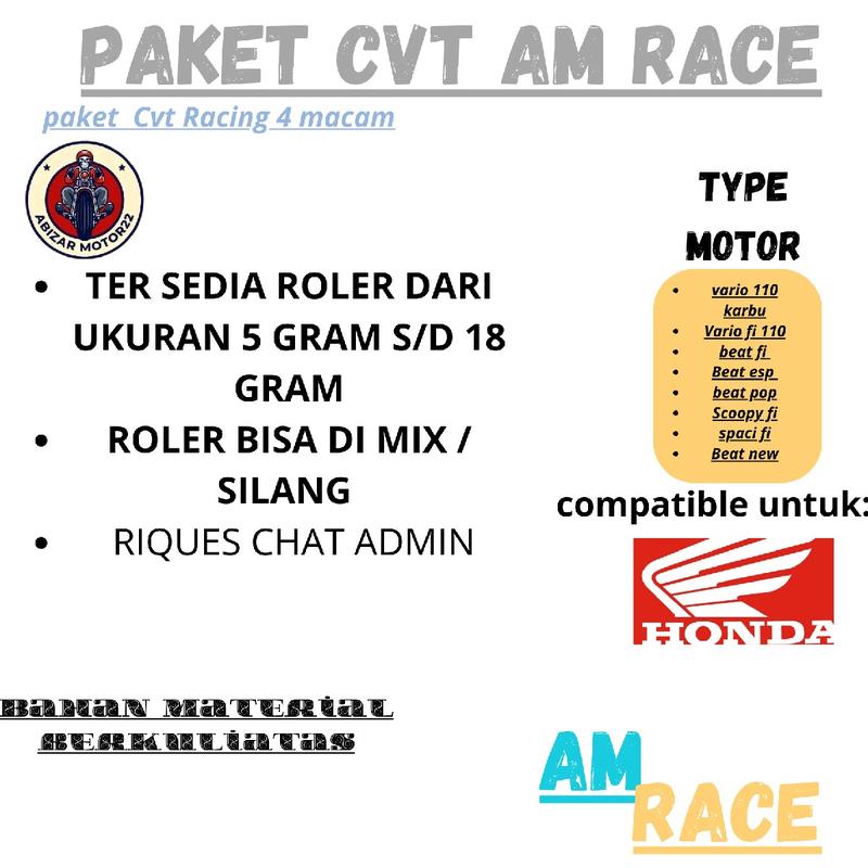 PAKET PER CVT RACING KIRIAN UPGRADE KAMPAS GANDA OTOMATIS VARIO 110 KARBU VARIO TECHNO BEAT FI ESP POP STEERT SCOOPY FI SCAAPY FI ROLER ROLLER RULER RULLER RACING 9 GRAM KIRIAN PAKETAN 1500 RPM Motor Motorcycle Motor Motorcycle 7