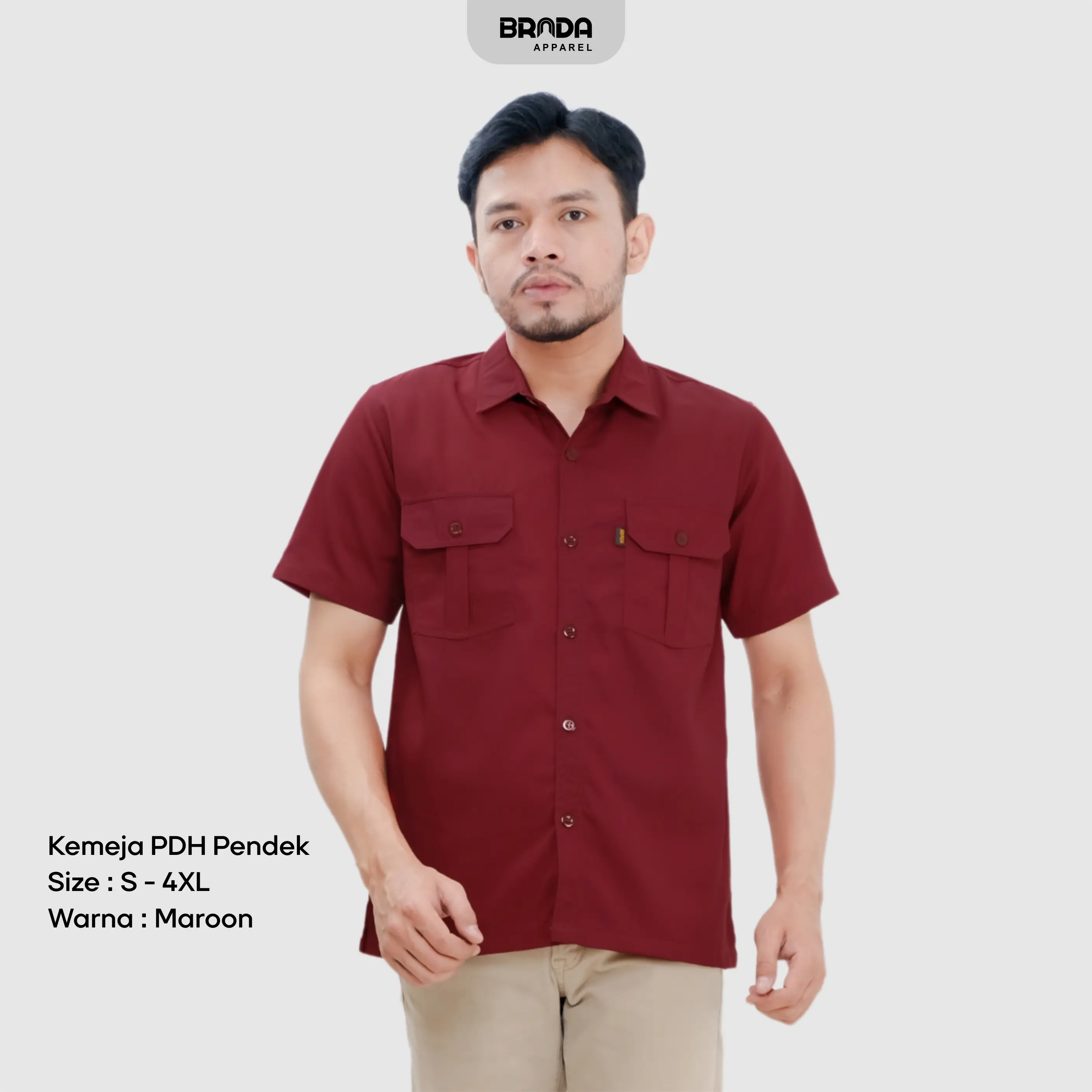 Kemeja Drill Pendek / Kemeja Kantor PDH PDL Pendek - Merah Maroon