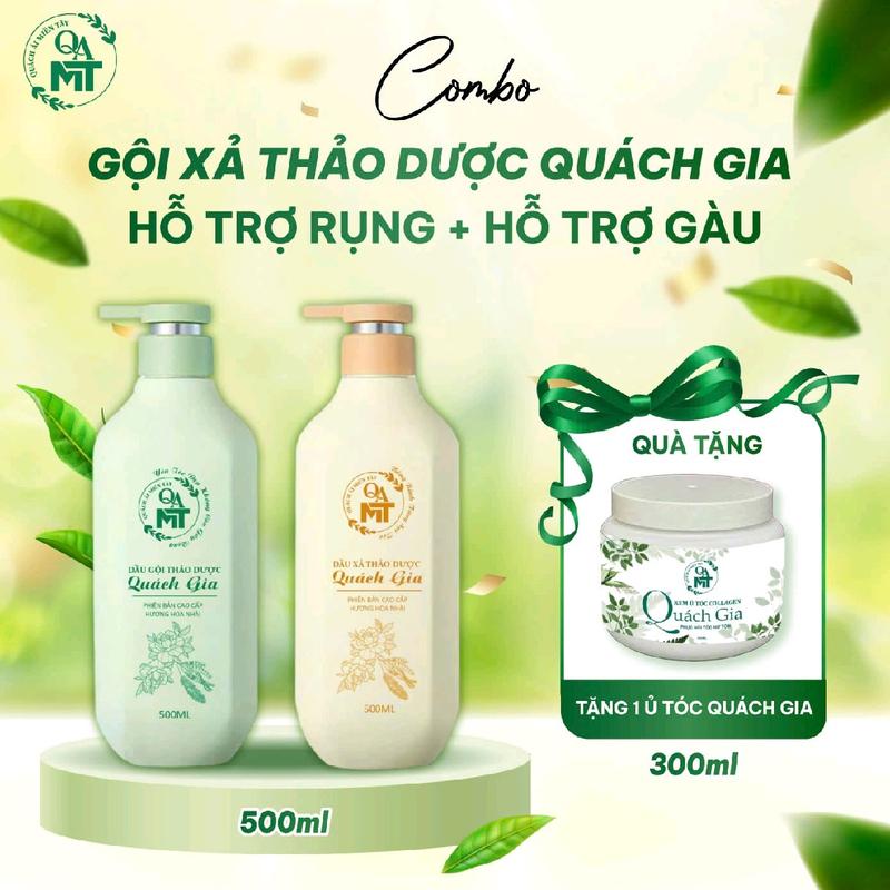 ( PHIÊN BẢN MỚI )  TẶNG 1 Ủ TÓC 300ML KHI MUA  COMBO DẦU GỘI VÀ DẦU XẢ  QUÁCH GIA 500ML ( HỖ TRỢ RỤNG VÀ GÀU )