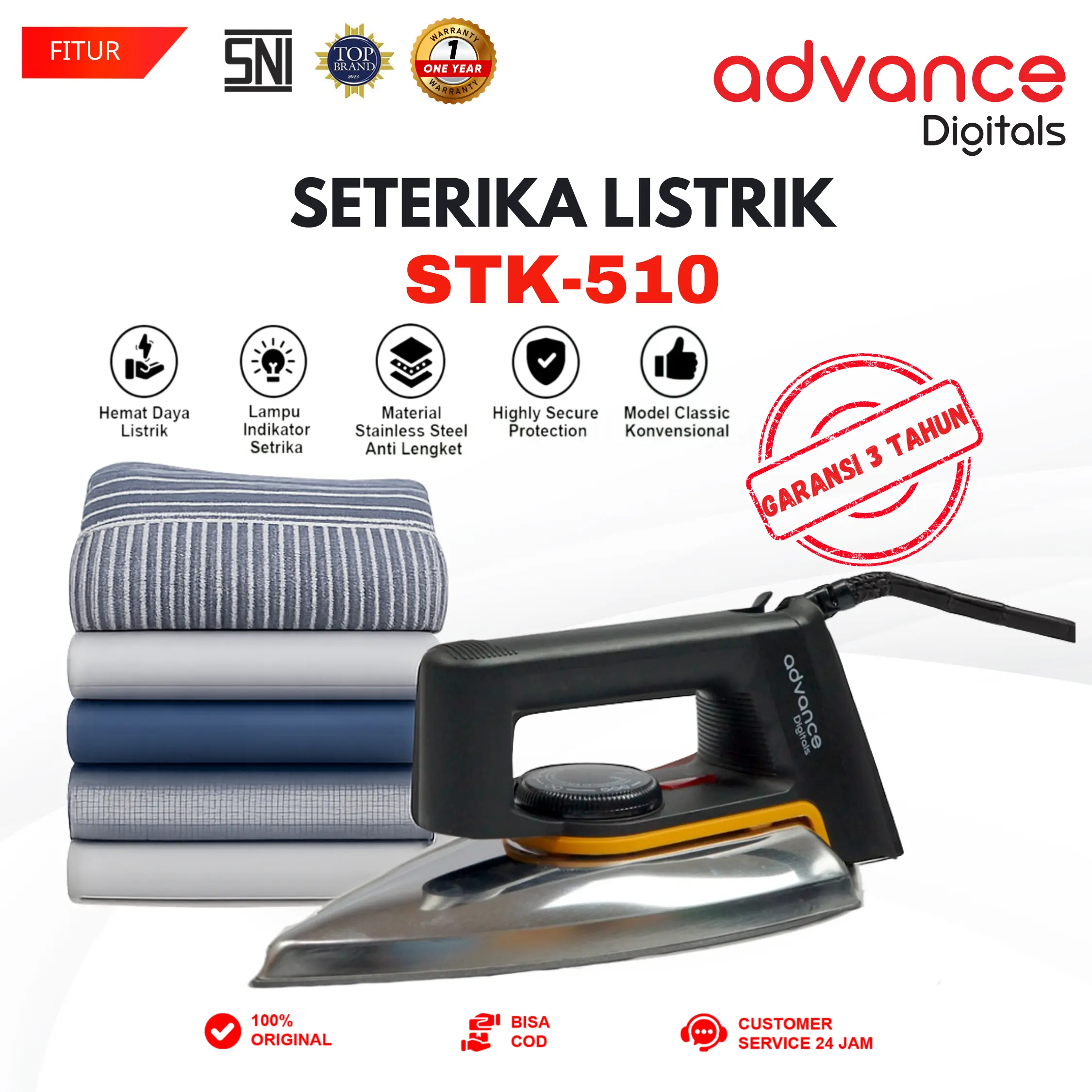 【GARANSI 3 TAHUN】Advance Setrika Listrik (Dry Iron) Anti Lengket STK-510 Hemat Listrik Garansi 3 Tahun