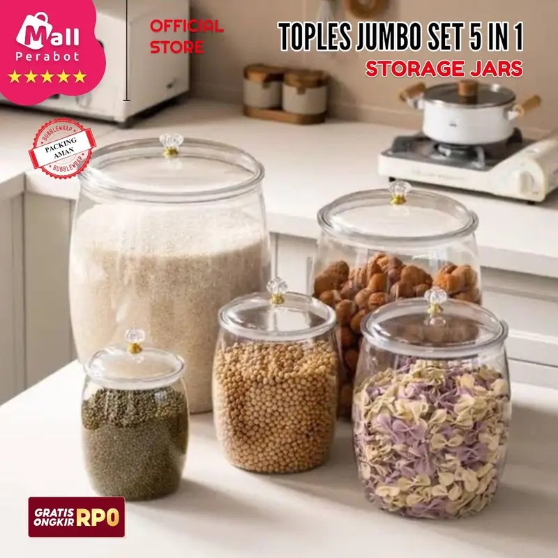 Mall Perabot | Toples Akrilik Jumbo Kedap Udara | Toples Gentong Set 5 in 1 | Stoples Jars Penyimpanan Makanan / Snack / Kue 0