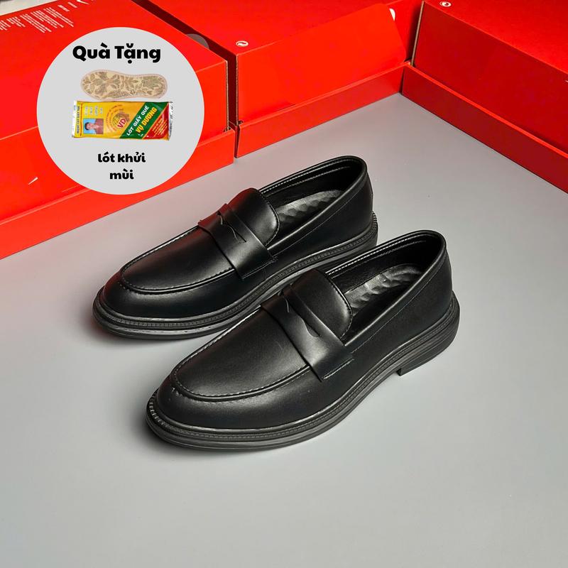 Giày Công Sở Tăng Chiều Cao 4,5cm, Giày Penny Loafer Da Nappa Đế Cao Su, Bảo Hành 1 Năm