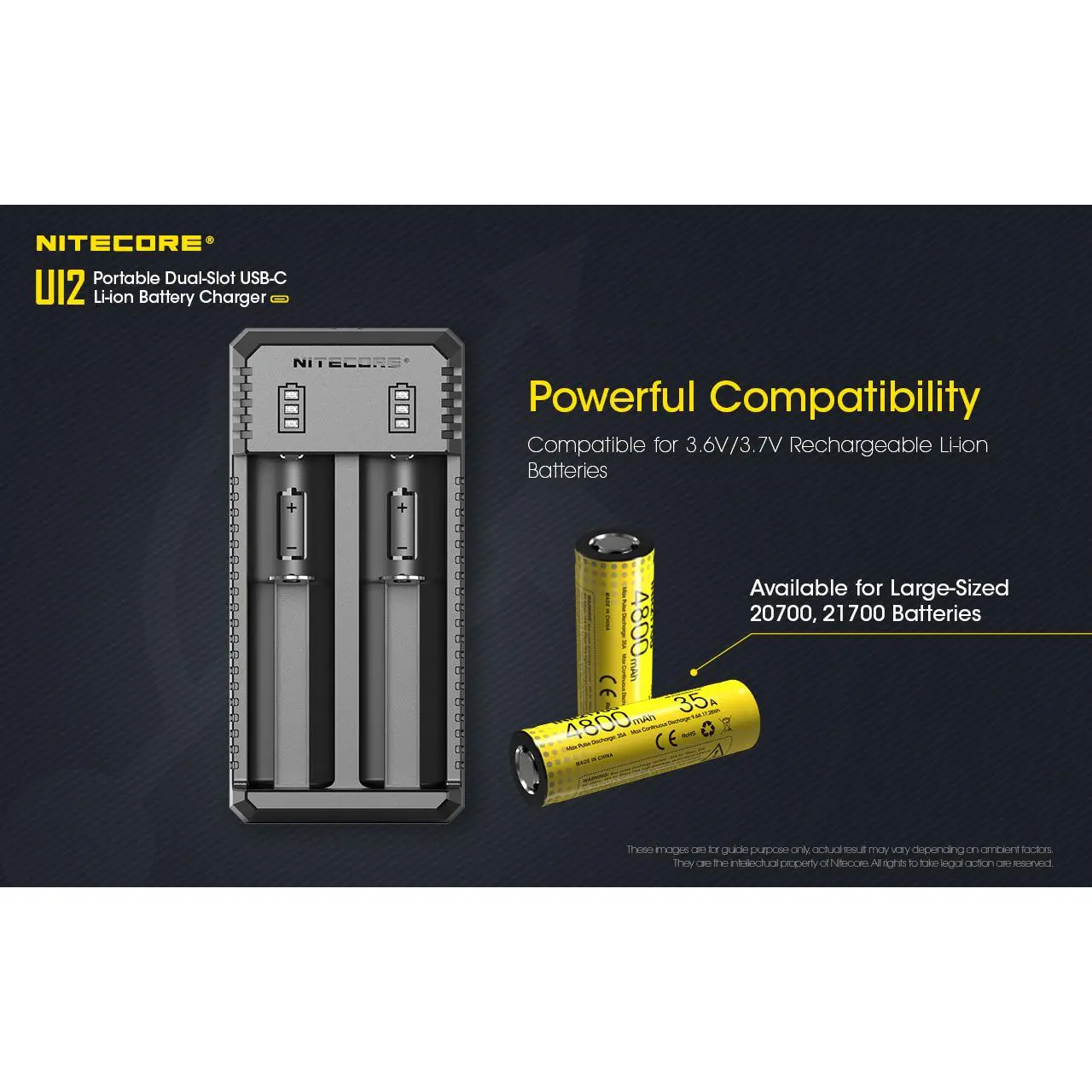 NITECORE Charger Baterai 2 Slot 18650 21700 Li-Ion IMR with LED Light - UI2