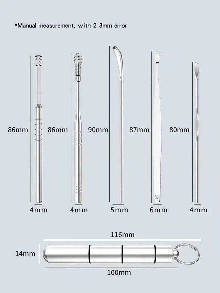 Product Introduction of 6PCS Stainless Steel Earpick Ear Cleaner Spoon Ear Care Cleaning Tool Earwax Removal Kit Ear Pick Remover Clean Health Tools Brush 29