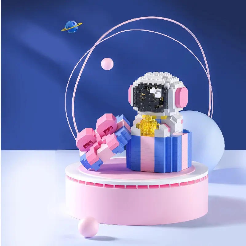 BLOCK CITY (Bisa bersinar) Nano Block Glowing Astronaut Spaceman Mainan Anak Balok Susun Seri Ruang Angkasa Hadiah Anak Perempuan Laki Laki DIY KIT Lampu Plastik 6