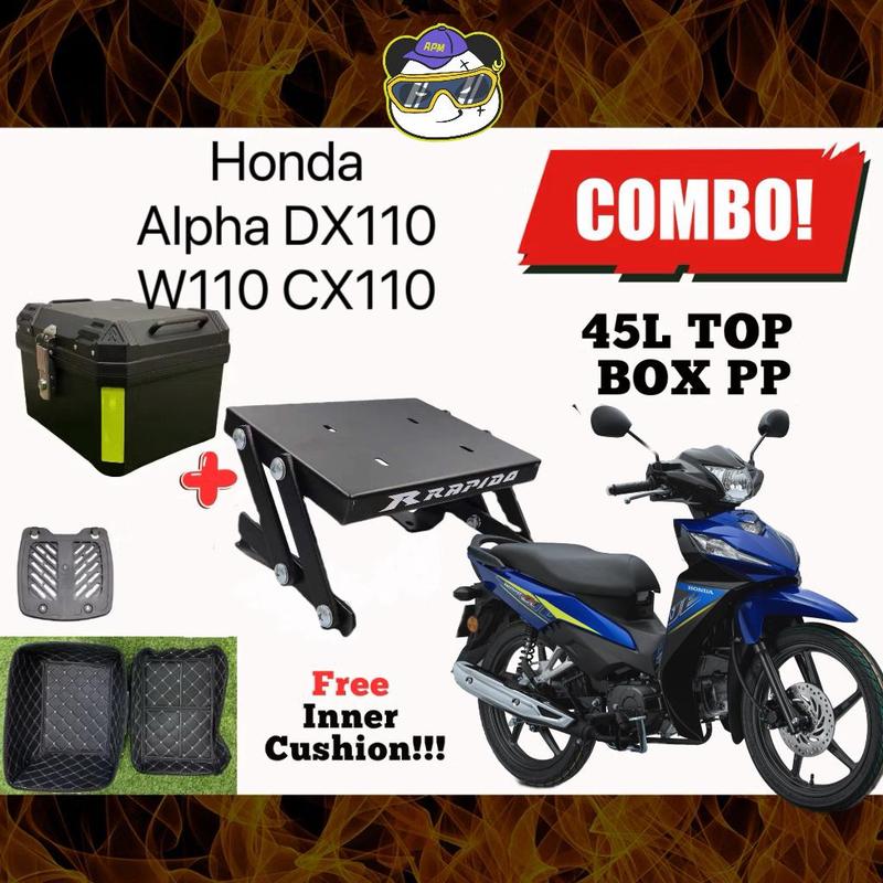 HONDA WAVE ALPHA DX110 CX110 MONORACK LIPAT JB STYLE + 45L ABS TOP BOX ...