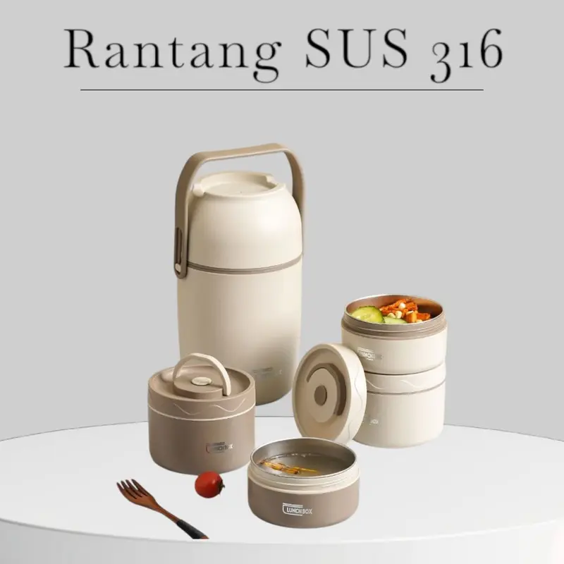 RJ Kotak rantang Bulat 2 & 3 Tingkat  // lunchbox premium // bento bahan Stainless Steel 316L 0