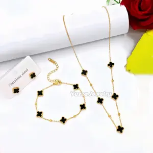 Set Perhiasan Titanium Wanita Model Bunga Jedar Mewah Elegan Terlaris Korean Style Aksesoris