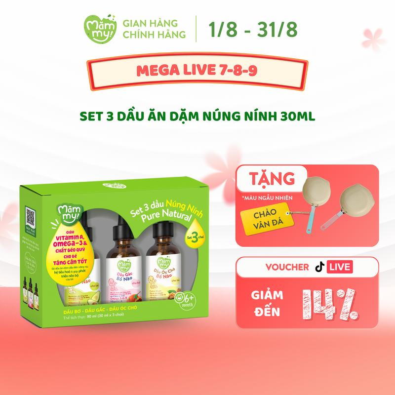 Set 3 Dầu Ăn Dặm Cho Bé (Cá Hồi, Hạt Lanh, Olive, Bơ, Óc Chó, Gấc) Bổ Sung DHA, Omega Giúp Cho Bé Từ 6 Tháng Phát Triển Trí Não, Chai 30ml MĂMMY [CVD]