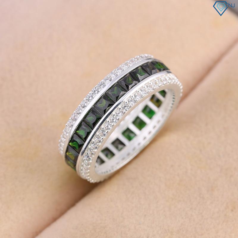 Nhẫn bạc nam tròn đính đá xanh lục cá tính NNA0832-XANH LUC