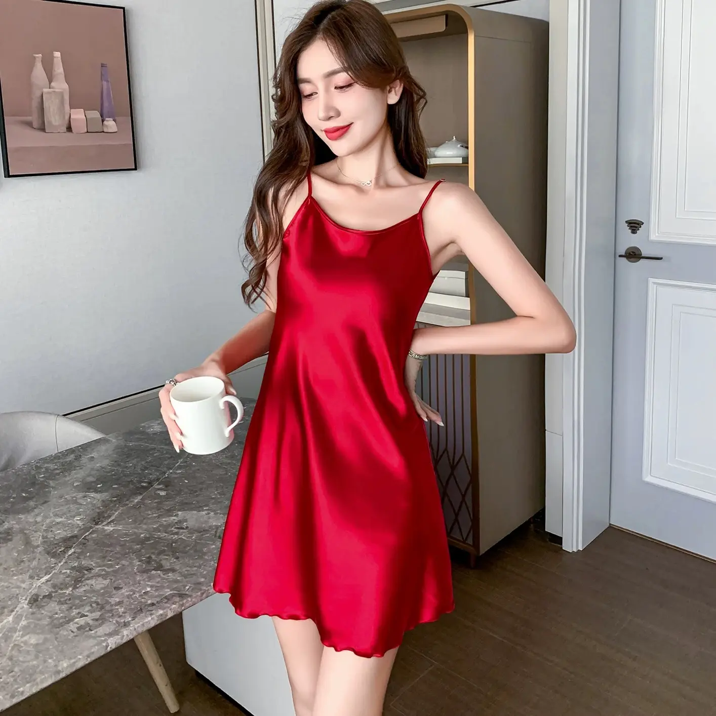 Váy Ngủ đệm Lụa Satin, Kích Thước Lớn, Chất Lượng Cao Cấp, 2 Dây Đeo, Lụa Latin Nguyên Chất, Chất Lượng Ngầu, Không Nhăn, Phong Cách Sexy choàng bigsize