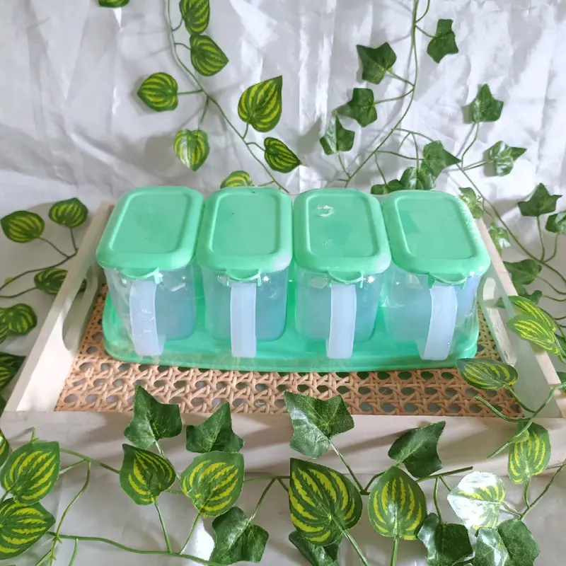Tempat Bumbu Set 4 in 1 Wadah Bumbu Set Sekat 4 dengan Tutup dan Sendok Dapur Garam Kitchenware Salt 5