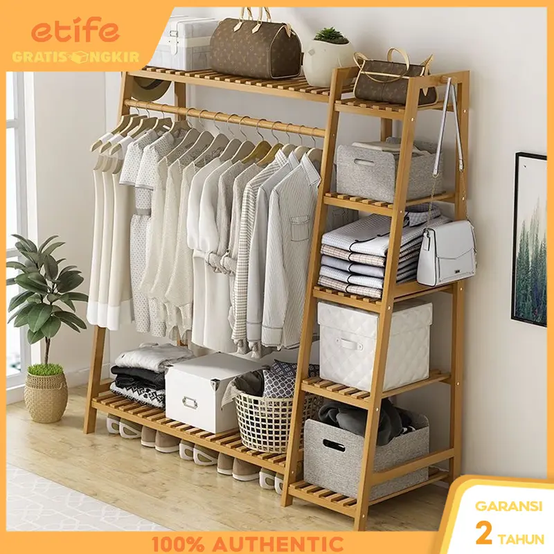 E-TIFE Rak Gantungan Baju / Rak Baju / Rak Pakaian / Gantungan Baju Berdiri / Rak Baju Celana / Rak Susun 0