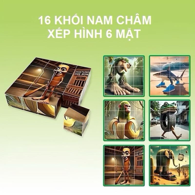 Tặng nhân vật Minecraft Tung Tung Sahur - Đồ Chơi Khối ghép Hình Nam Châm hút 6 Mặt 16 khối Kích thước: 2x2cm khối 8x8cm sản phẩm