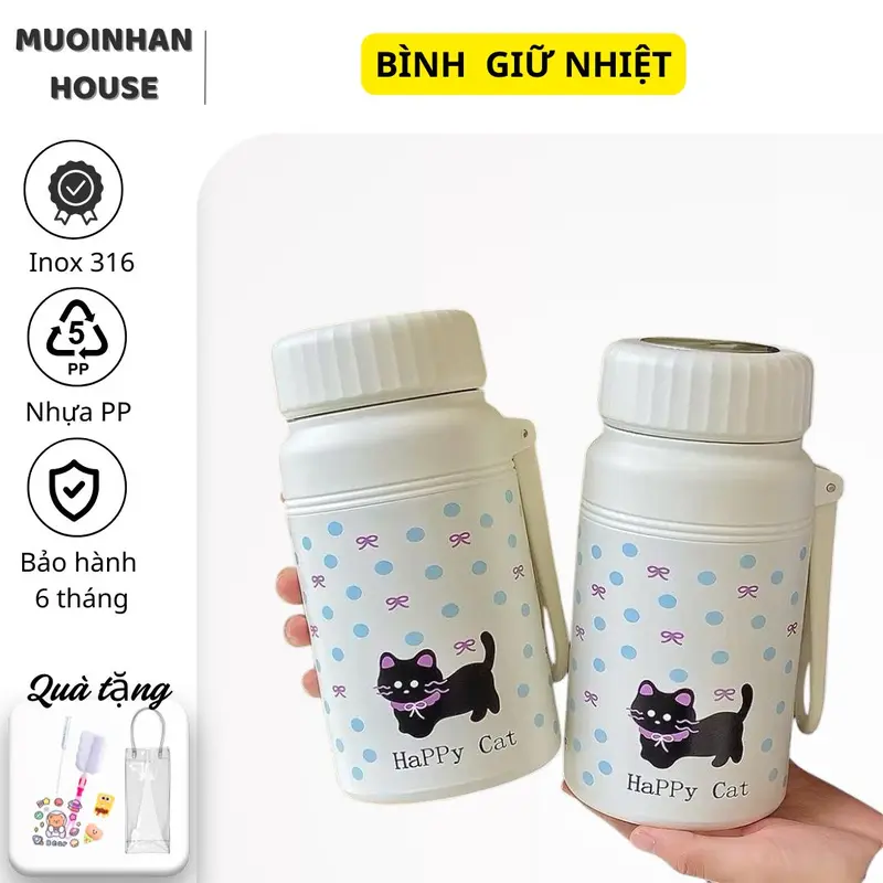 Bình giữ nhiệt 1000ml bằng thép không gỉ 316 kiểu cách đơn giản đáng yêu tặng kèm túi trong +cọ rửa bình cốc  giữ 0
