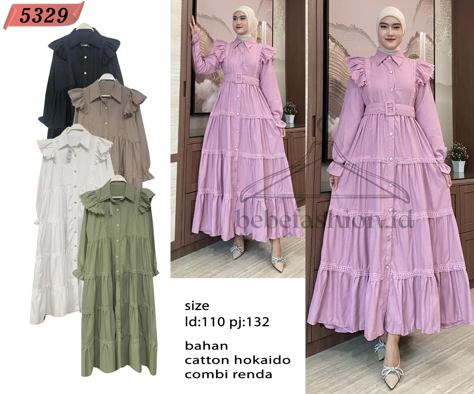 B5329 BEBEFASHIONID Long Dress Wanita FREE BELT Busui Modern Lengan Panjang Premium