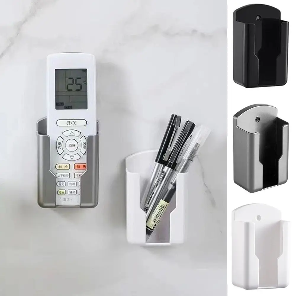 Universal Plastic Air Conditioner Remote Control Holder White Self Adhesive Mobile Phone Plug Holder Waterproof Wall Mounted Remote Controller Holder Living Room