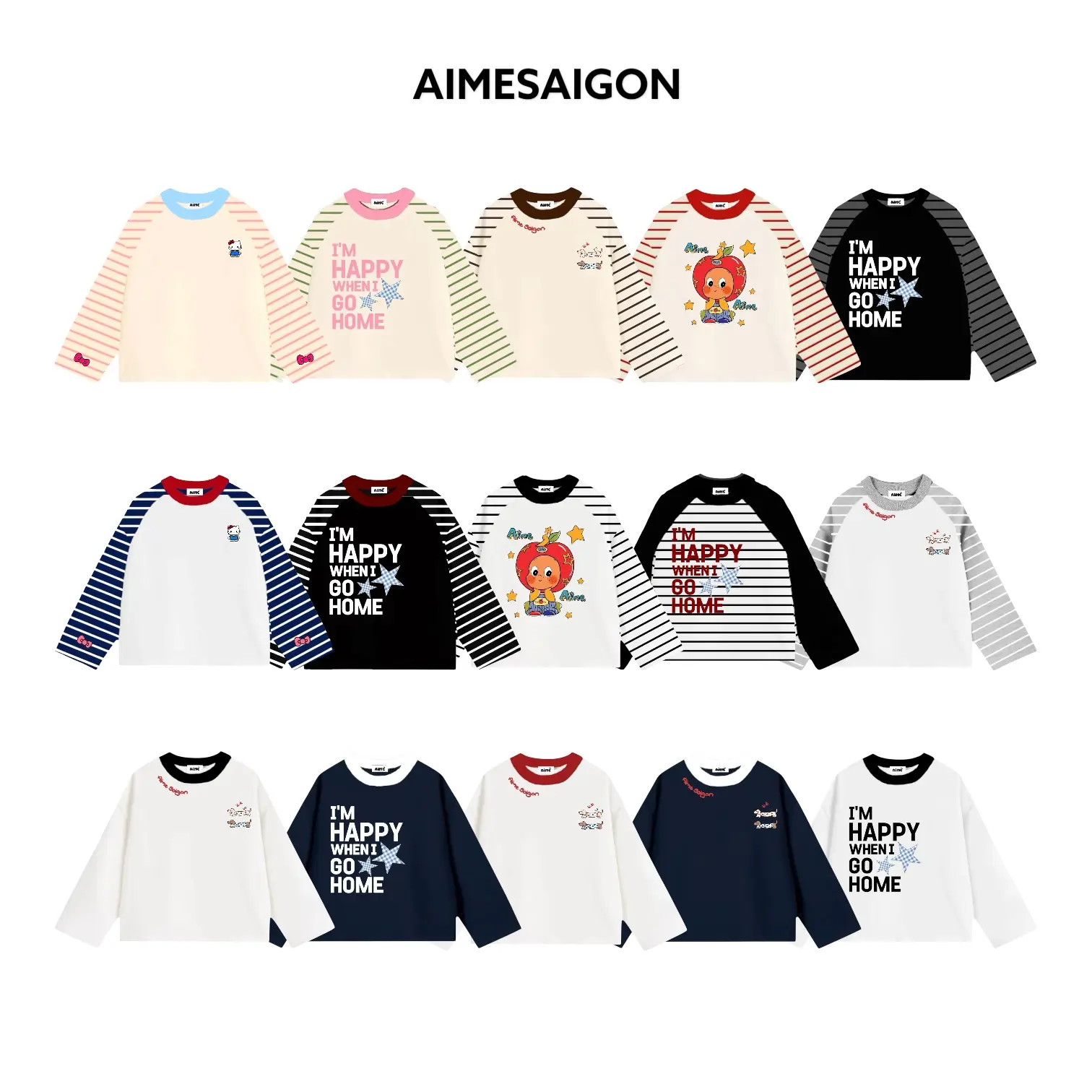[ATDRL02 Ver2] Aimesaigon Áo Thun Tay Dài Raglan Phối Borip Sọc Ngang x Cotton 250gsm Long Sleeve Boxy AIMÉ Form Rộng Cổ Tròn Unisex Nam Nữ Basic Dễ Phối Đồ Casual Áo Thu Đông