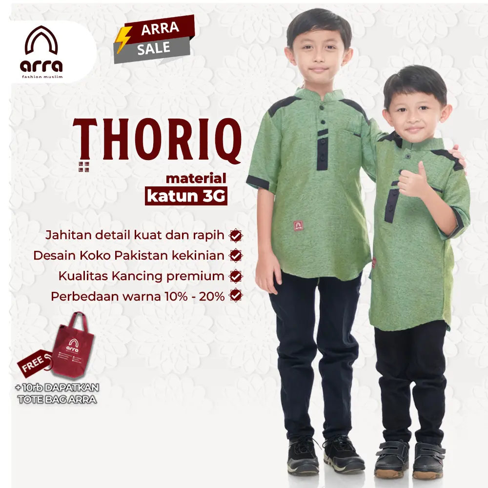 Arra Thoriq Baju Koko Anak Laki Laki Lengan 3/4 Bahan Cotton Kurta Size XS S M L XL XXL Warna Maroon , Hitam , Abu Abu , Navy , Hijau (ArraFashionMuslim)