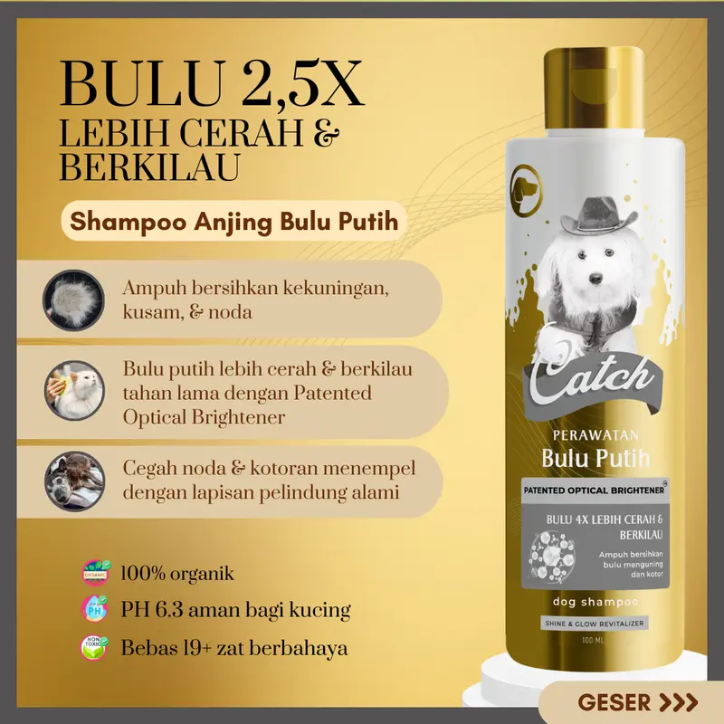 Catch - Shampoo Anjing Anti Kutu , Pelebat Anti Rontok , Solusi 3-in-1, Bulu Putih 5