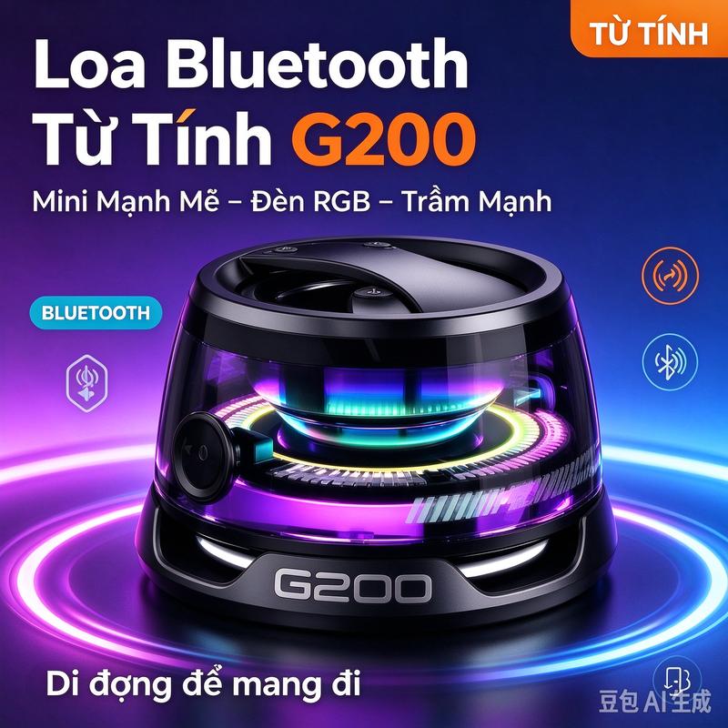 Loa Bluetooth Từ Tính G200 – Loa Mini Di Động, Đèn RGB, Trầm Mạnh, Kết Nối Ổn Định