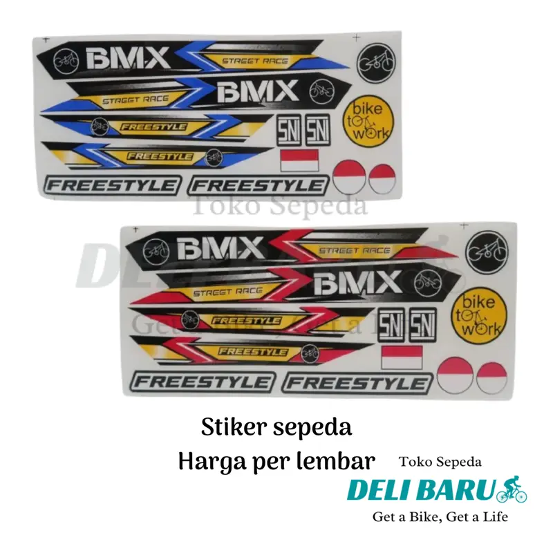 Stiker tempel murah tulisan BMX FREESTYLE merah biru sepeda harga per lembar 0