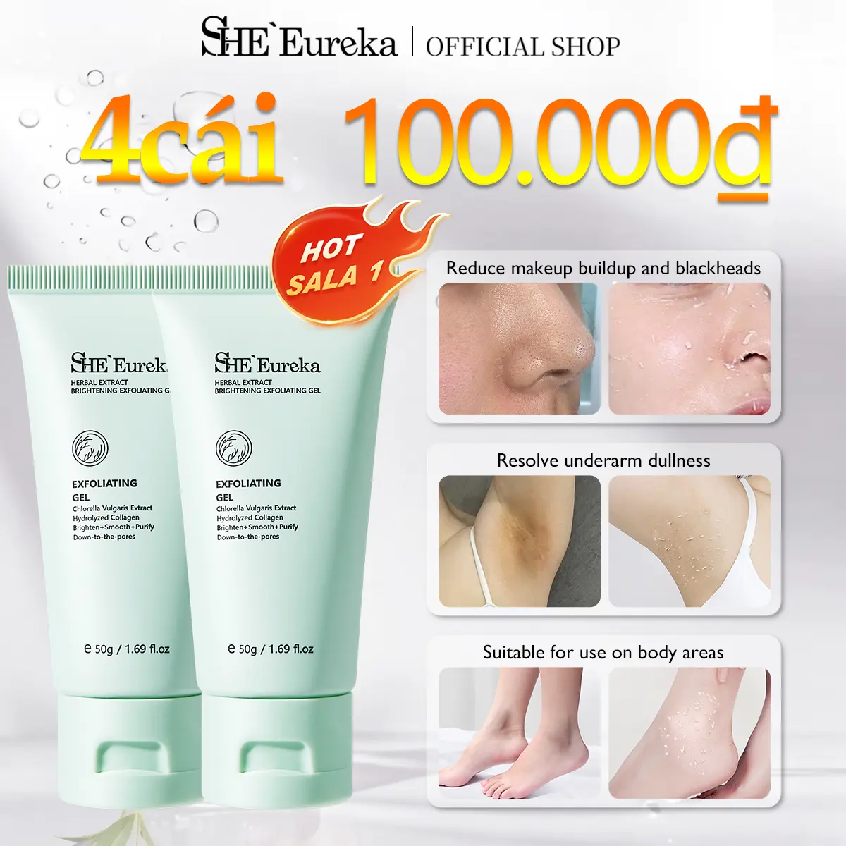 4PCS 100.000₫ SHE Eureka Chlorella Exfoliating 50g Body Scrub Moisturizing Body for Men and Women