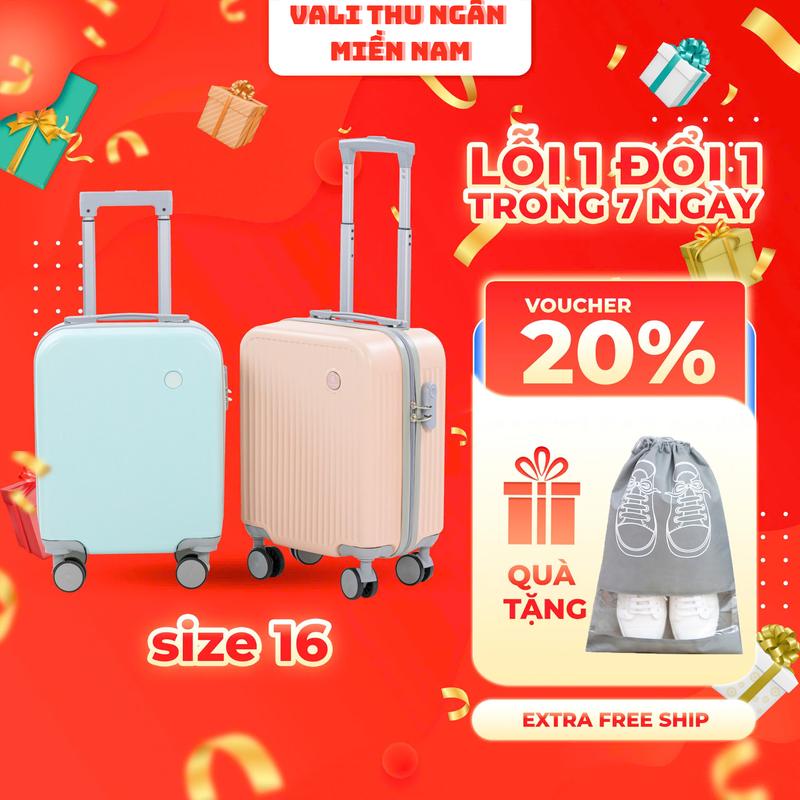 VALI NHỰA DẺO ABS SIZE 16 CHỐNG VA ĐẬP BẢO HÀNH 2 NĂM PHỤ KIỆN CAO CẤP KHÓA 3 MÃ SỐ AN TOÀN TAY KÉO HỢP KIM NHÔM BÁNH XE XOAY 360 ĐỘ