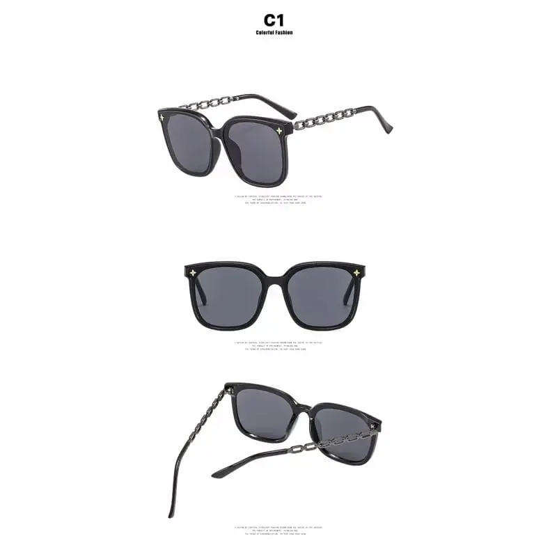 BISA COD Kacamata Hitam Bingkai Persegi Fashion Untuk Wanita Bahan Metal Premium Rantai UV Sunglass IMPORT W15963 6
