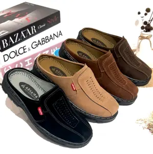 Sepatu Sandal Selop Bustong Pria Kulit Suede Nobuk sintetis Lentur Casual Cowok Selop Premium Terbaru Shoes Karet