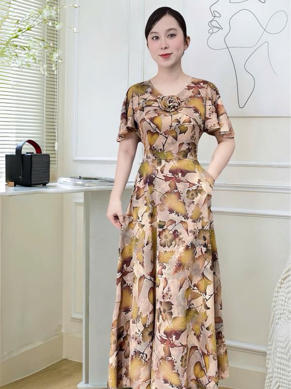 MÃ 861  ĐẦM  ĐÍNH HOA , CÁNH TIÊN  LỤA TUYẾT DÁNG DÀI   CC Nữ Women Dress