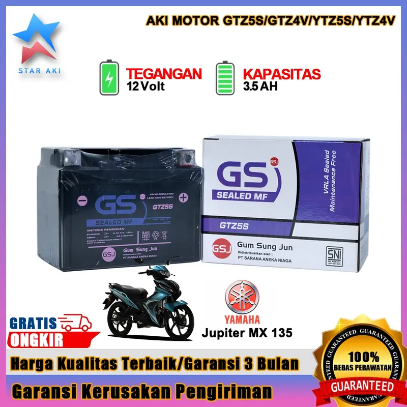 Aki Motor GTZ5S Yamaha New Jupiter MX 135 Aki Kering MF 12V 5Ah