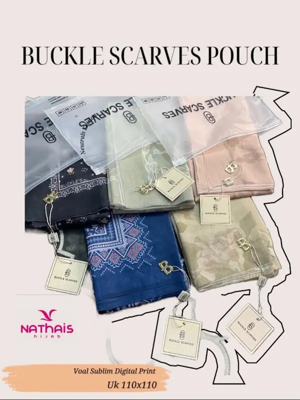 Hijab Buckle Scarves Pouch ( ISI 5 ) Segiempat Motif Printing Voal Muslim Kerudung 3