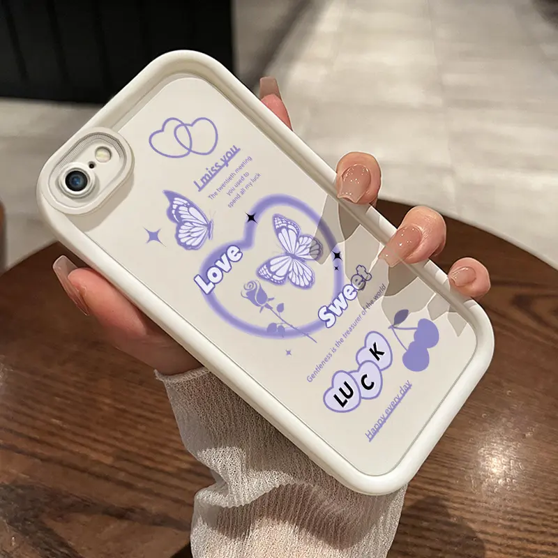 Casing Hp iPhone 6 Plus 6s Plus 7 Plus 8 Plus SE 2020 Case ponsel pola Kupu-kupu berbentuk hati yang indah Anti Drop hitam dan putih pelindung silikon Softcase Cases Kesing