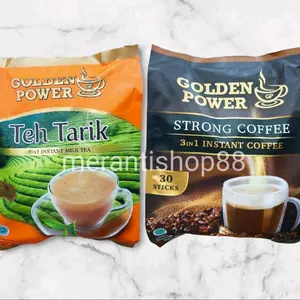Golden Power Strong Coffee /Teh Tarik Milktea  3in1 Instant 30 Sticks