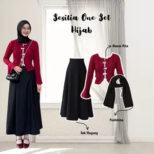 Sesilia One Set 3in1 Ala Korea (Blouse Pita+Pashmina+Rok Mayung) Setelan Selebgram Style BC80