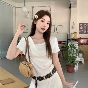 Women's Summer Short Sleeve V Neck Casual Top, Unique Design Women's Fashion Tee, Comfortable & Stylish Daily Wear 1689# Womenswear Basic Minimalist