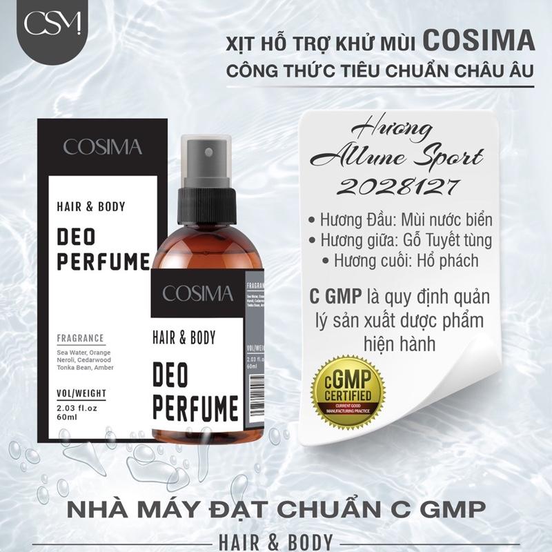 Fls) Xịt khử mùi hôi cơ thể ( nách , chân ) Cosima 60ml ,lưu hương thơm khử thâm nhẹ kiềm mồ hôi mùi thơm gỗ tuyết tùng ,hổ phách  mùi nam .