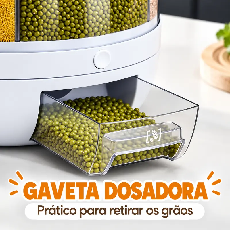 Dispenser Giratório para Grãos 360° 6 Compartimentos 27cm, Porta Arroz, Feijão e Cereais para Cozinha - 6