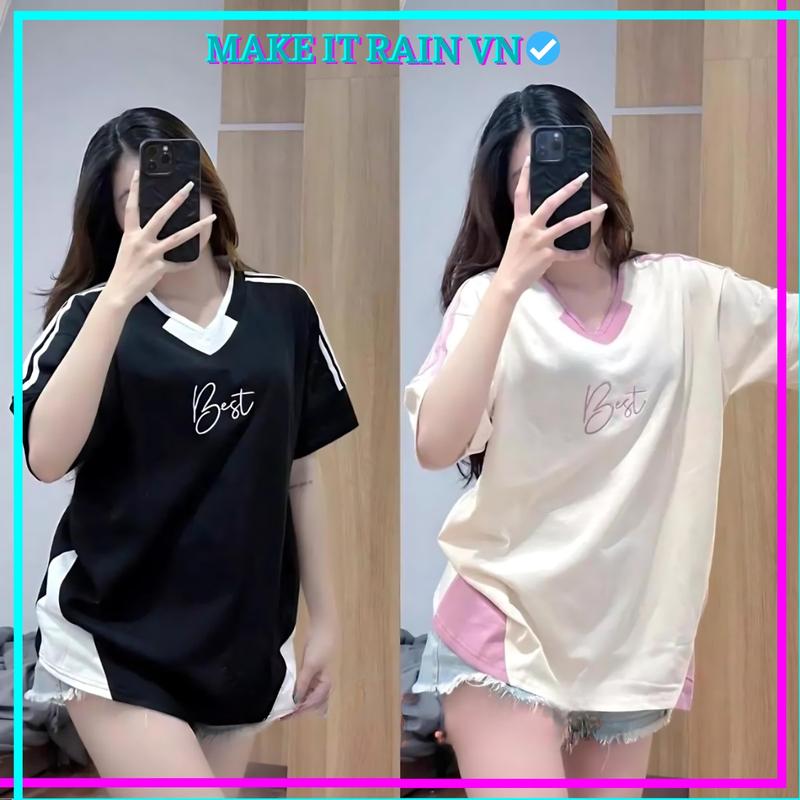 [MUA ÁO CÓ QUÀ] COMBO 2 ÁO Thun Nam Nữ Raglan BEST THÊU Make It Rain VN, Áo Phông Unisex Form Rộng Cổ Tim