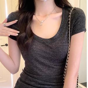 Women's Slim-Fitting Mock Neck Short Sleeve Top, Basic Casual Tee for Spring & Summer, Versatile Daily Wear 1346 Womenswear Tshirt Minimalist